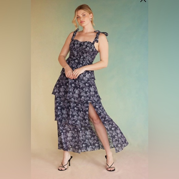 Astr Blue Sleeveless Tiered Maxi Dress - Picture 2 of 10